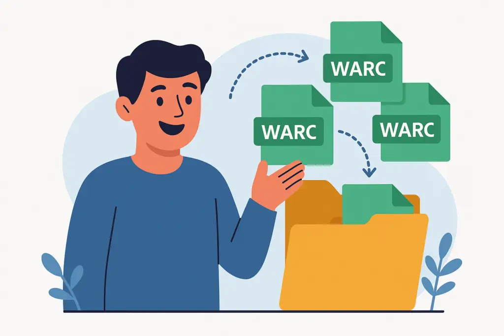 mannetje wat wijst naar mappen met het woord WARC