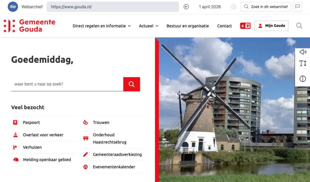 Screenshot van dip Webarchief Website